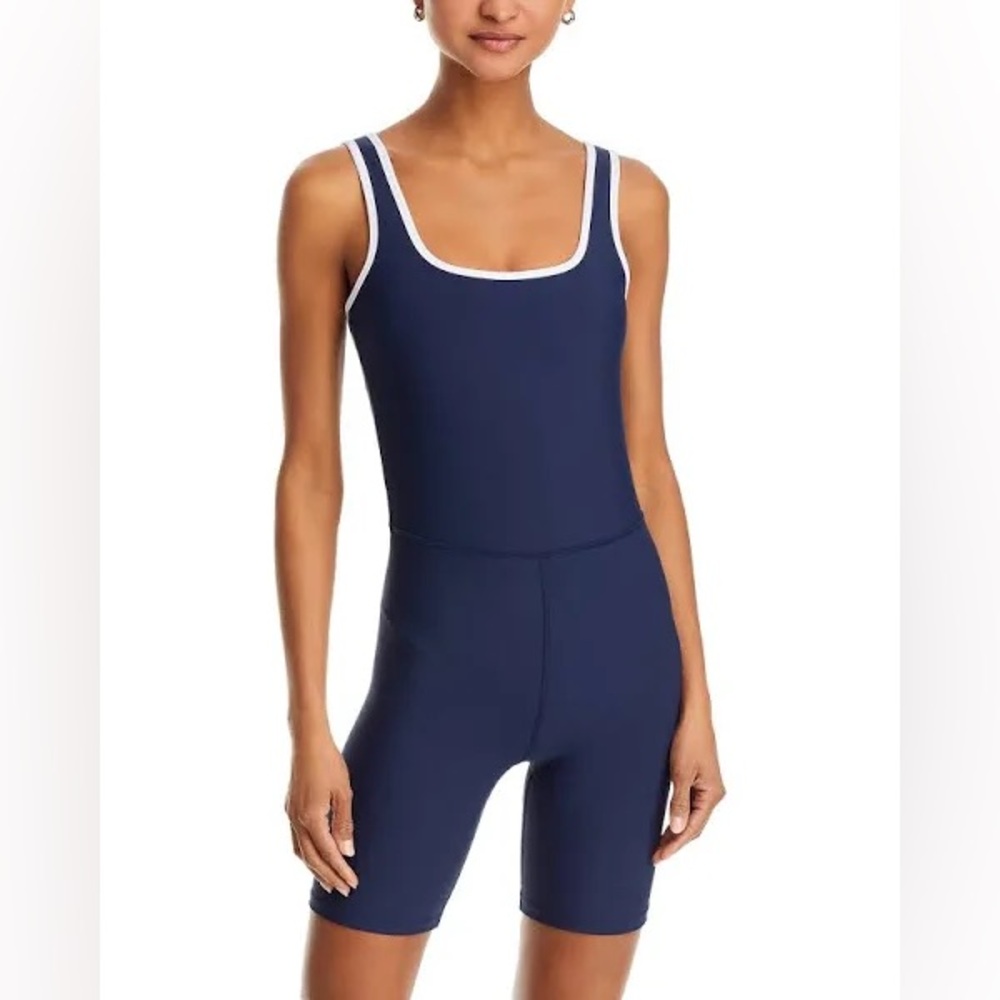 Aqua Women’s Square Neck Unitard – Navy / White Trim